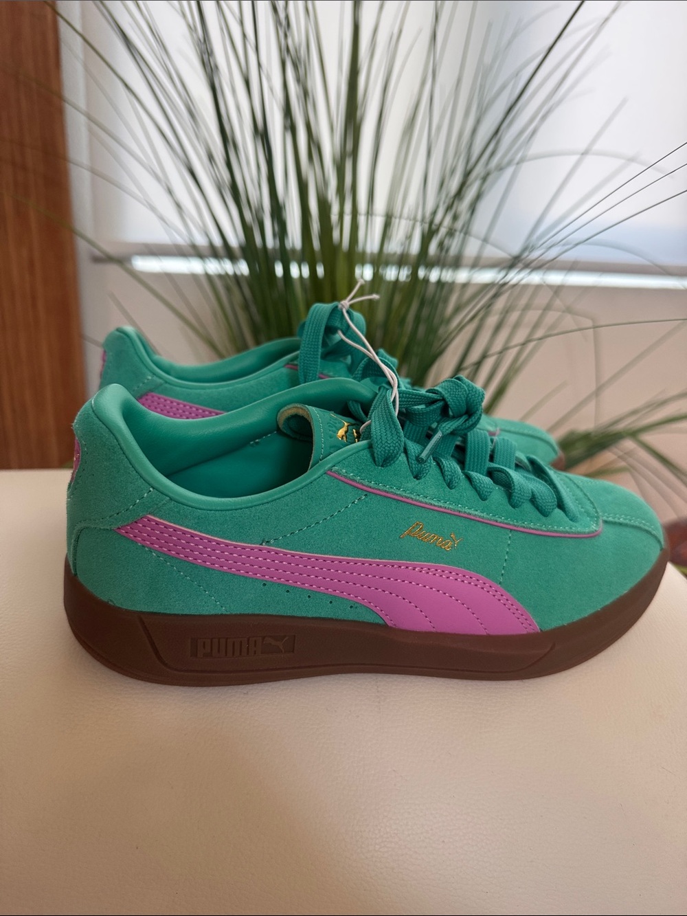 Puma Women’s Teal and Pink Suede Low-Top Sneakers
